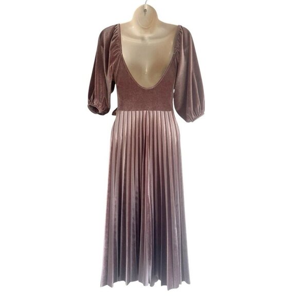 ASOS Design Maternity Woman's Sz 8 Velvet Midi Dusty Pink Pleated Dress NWOT - Picture 5 of 10